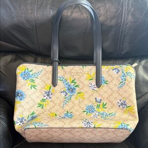 Kate Spade Beige Tote with Blue and Yellow Floral Design